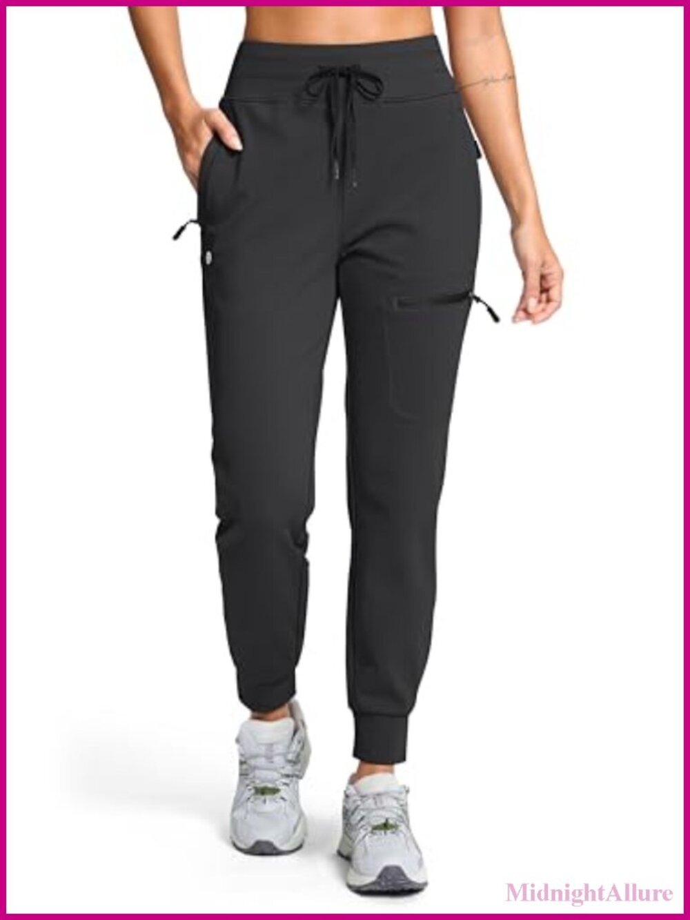 Fleece Lined Joggers Hiking Pants 4 Pockets High Waist Tapered Cuffs